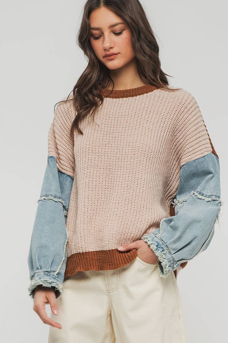 Rodeo Remix Denim-Sleeve Sweater