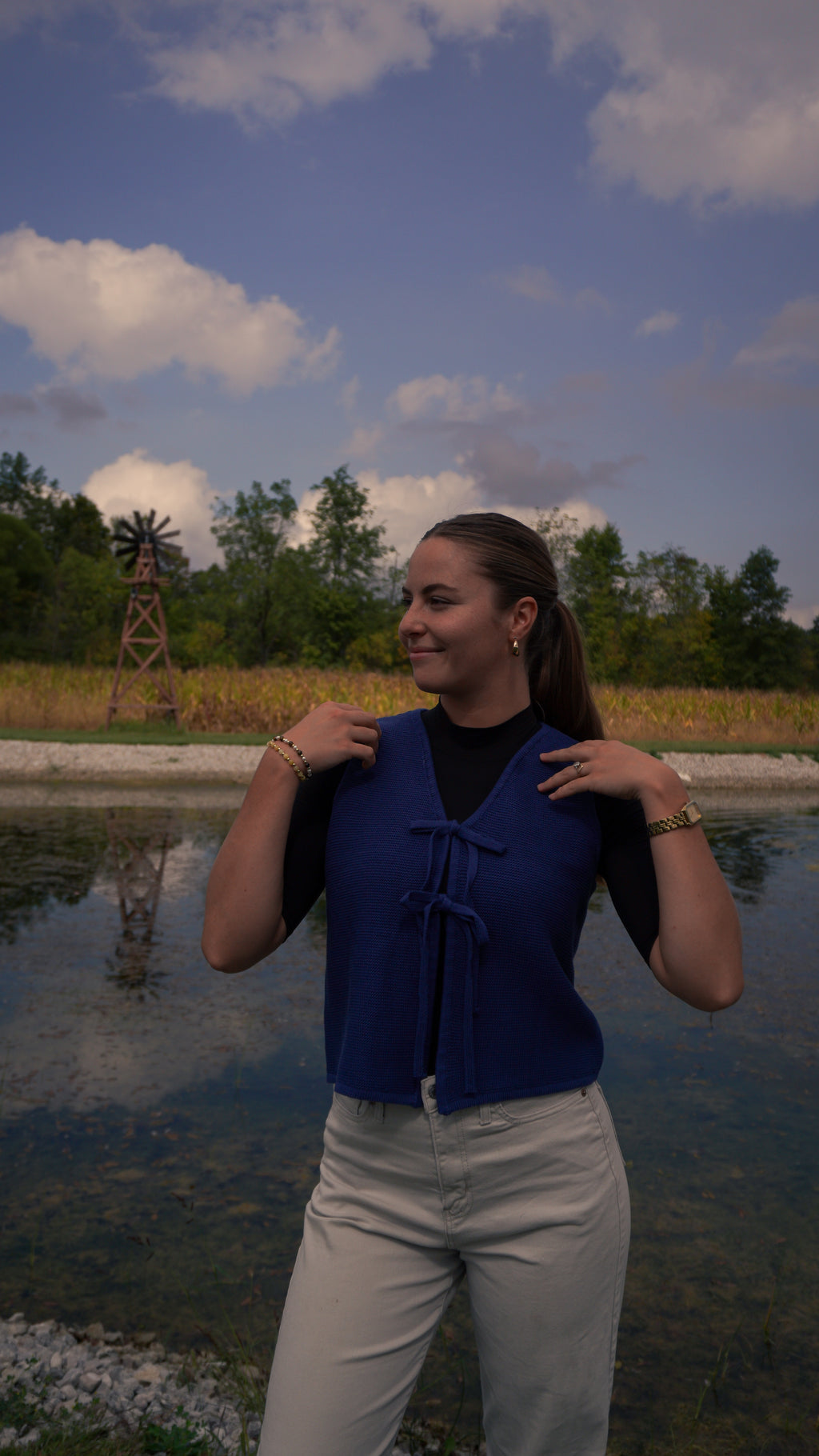 Frost Knit Tie Vest- Navy