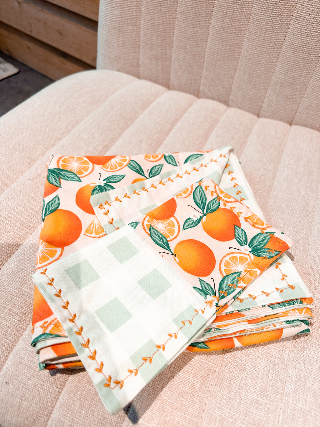 Sweet orange recieving blanket & burp cloth set