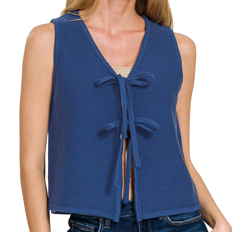 Frost Knit Tie Vest- Navy