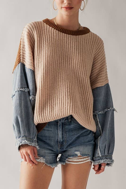 Rodeo Remix Denim-Sleeve Sweater